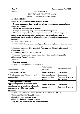 Kế hoạch bài dạy môn Tiếng Anh Lớp 3 - Tuần 9 năm học 2022-2023 (Vì Thị Hoa)