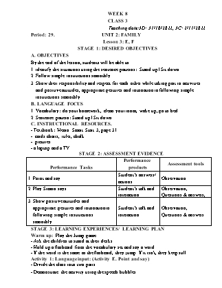 Kế hoạch bài dạy môn Tiếng Anh Lớp 3+4+5 - Tuần 8 năm học 2022-2023 (Phan Thị Thu Lài)