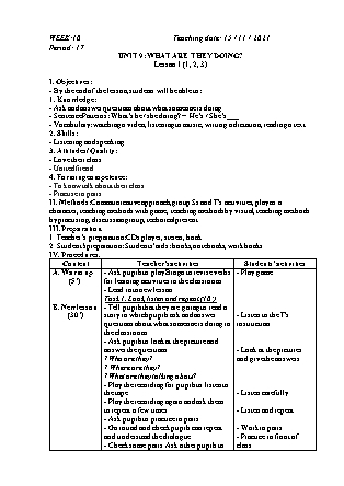 Kế hoạch bài dạy Môn Tiếng Anh Lớp 4 - Tuần 10 năm học 2021-2022 (Phan Thị Thu Lài)