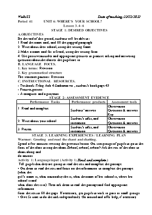 Kế hoạch bài dạy môn Tiếng Anh Lớp 4 - Tuần 11 năm học 2022-2023 (Vì Thị Hoa)
