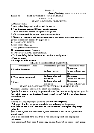 Kế hoạch bài dạy môn Tiếng Anh Lớp 4 - Tuần 11 năm học 2022-2023 (Phan Thị Thu Lài)