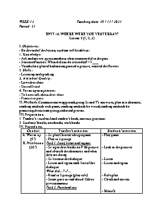 Kế hoạch bài dạy Môn Tiếng Anh Lớp 4 - Tuần 12 năm học 2021-2022 (Phan Thị Thu Lài)