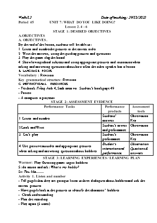 Kế hoạch bài dạy môn Tiếng Anh Lớp 4 - Tuần 12 năm học 2022-2023 (Vì Thị Hoa)