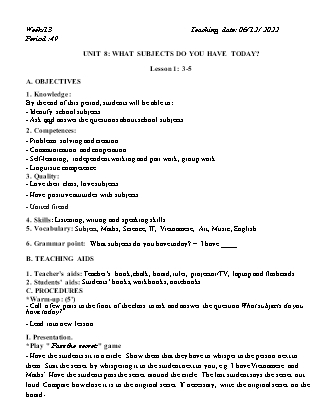 Kế hoạch bài dạy môn Tiếng Anh Lớp 4 - Tuần 13 năm học 2022-2023 (Vì Thị Hoa)