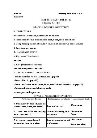 Kế hoạch bài dạy Môn Tiếng Anh Lớp 4 - Tuần 16 năm học 2021-2022 (Vi Thị Hoa)