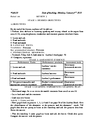 Kế hoạch bài dạy môn Tiếng Anh Lớp 4 - Tuần 18 năm học 2022-2023 (Vì Thị Hoa)