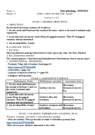 Kế hoạch bài dạy môn Tiếng Anh Lớp 4 - Tuần 2 năm học 2022-2023 (Vì Thị Hoa)