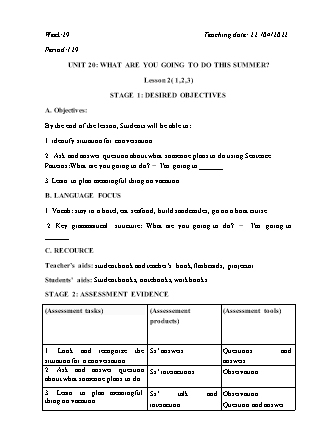 Kế hoạch bài dạy Môn Tiếng Anh Lớp 4 - Tuần 29: Unit 20: What are you going to do this summer? - Năm học 2021-2022 (Vi Thị Hoa)