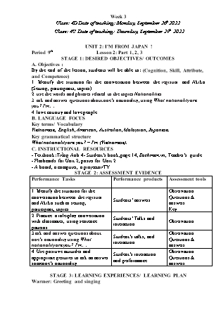 Kế hoạch bài dạy môn Tiếng Anh Lớp 4 - Tuần 3 năm học 2022-2023 (Phan Thị Thu Lài)