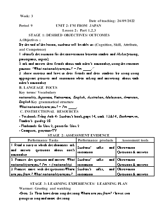 Kế hoạch bài dạy môn Tiếng Anh Lớp 4 - Tuần 3 năm học 2022-2023 (Vì Thị Hoa)