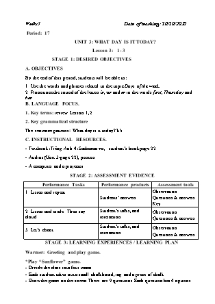 Kế hoạch bài dạy môn Tiếng Anh Lớp 4 - Tuần 5 năm học 2022-2023 (Vì Thị Hoa)
