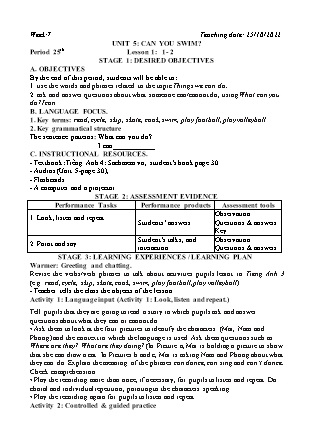 Kế hoạch bài dạy môn Tiếng Anh Lớp 4 - Tuần 7 năm học 2022-2023 (Vì Thị Hoa)