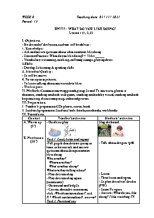 Kế hoạch bài dạy Môn Tiếng Anh Lớp 4 - Tuần 8 năm học 2021-2022 (Phan Thị Thu Lài)