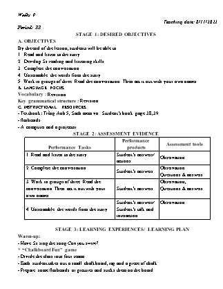 Kế hoạch bài dạy môn Tiếng Anh Lớp 4 - Tuần 9. Unit 6: Wheres your school? - Năm học 2022-2023 (Vì Thị Hoa)