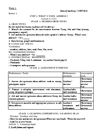 Kế hoạch bài dạy môn Tiếng Anh Lớp 5 - Tuần 1 năm học 2022-2023 (Vì Thị Hoa)