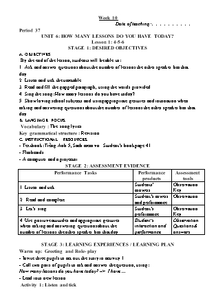 Kế hoạch bài dạy môn Tiếng Anh Lớp 5 - Tuần 10 năm học 2022-2023 (Phan Thị Thu Lài)