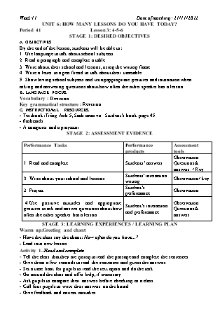 Kế hoạch bài dạy môn Tiếng Anh Lớp 5 - Tuần 11 năm học 2022-2023 (Vì Thị Hoa)