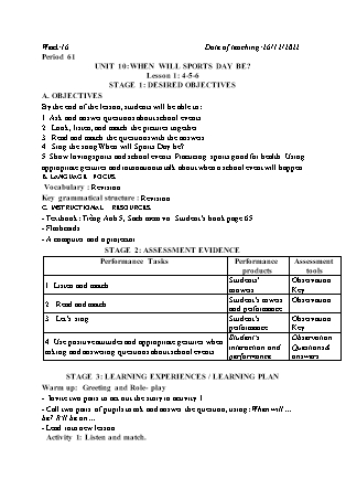 Kế hoạch bài dạy môn Tiếng Anh Lớp 5 - Tuần 16 năm học 2022-2023 (Vì Thị Hoa)