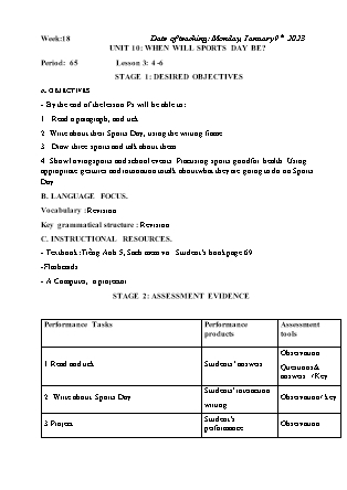 Kế hoạch bài dạy môn Tiếng Anh Lớp 5 - Tuần 18 năm học 2022-2023 (Vì Thị Hoa)