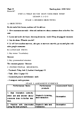 Kế hoạch bài dạy Môn Tiếng Anh Lớp 5 - Tuần 19 năm học 2021-2022 (Vi Thị Hoa)