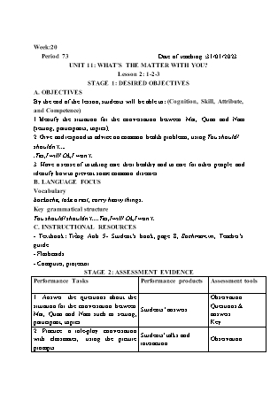 Kế hoạch bài dạy môn Tiếng Anh Lớp 5 - Tuần 20 năm học 2022-2023 (Vì Thị Hoa)