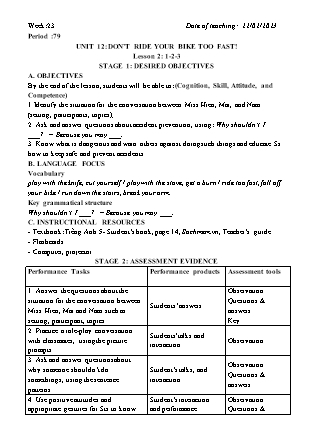 Kế hoạch bài dạy môn Tiếng Anh Lớp 5 - Tuần 23 năm học 2022-2023 (Vì Thị Hoa)