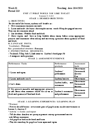 Kế hoạch bài dạy môn Tiếng Anh Lớp 5 - Tuần 31 năm học 2022-2023 (Vì Thị Hoa)