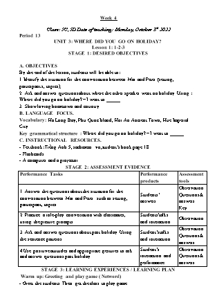 Kế hoạch bài dạy môn Tiếng Anh Lớp 5 - Tuần 4 năm học 2022-2023 (Phan Thị Thu Lài)