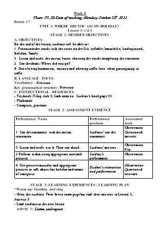 Kế hoạch bài dạy môn Tiếng Anh Lớp 5 - Tuần 5 năm học 2022-2023 (Phan Thị Thu Lài)