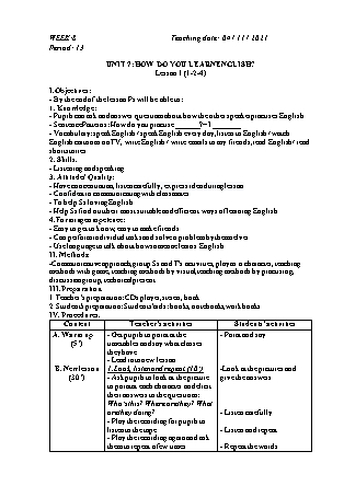 Kế hoạch bài dạy Môn Tiếng Anh Lớp 5 - Tuần 8 năm học 2021-2022 (Phan Thị Thu Lài)