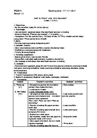 Kế hoạch bài dạy Môn Tiếng Anh Lớp 5 - Tuần 9 năm học 2021-2022 (Phan Thị Thu Lài)