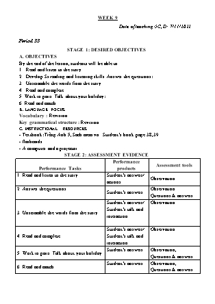Kế hoạch bài dạy môn Tiếng Anh Lớp 5 - Tuần 9 năm học 2022-2023 (Phan Thị Thu Lài)