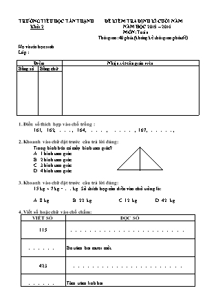 Ma trận và Đề Kiểm tra cuối học kì 2 môn Toán + Tiếng Việt 2 năm học 2015-2016 và năm học 2017-2018 (Kèm hướng dẫn chấm)