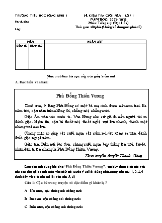 Ma trận và Đề kiểm tra cuối năm môn Toán + Tiếng Việt 1 năm học 2022-2023 (Kèm hướng dẫn chấm)