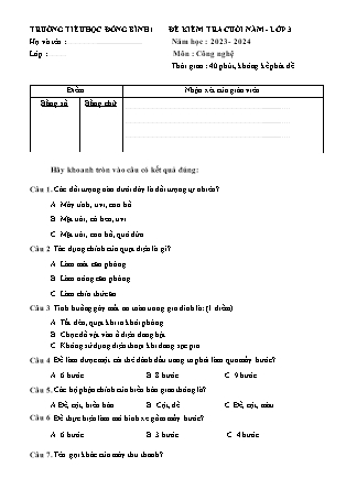 Ma trận và Đề kiểm tra cuối năm môn Toán + Tiếng Việt + Công Nghệ 3 năm học 2023-2024 (Kèm hướng dẫn chấm)