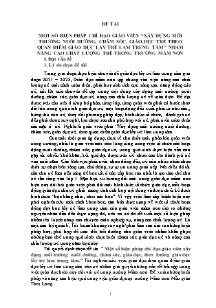 SKKN Một số biện pháp chỉ đạo giáo viên xây dựng môi trường nuôi dưỡng, chăm sóc, giáo dục trẻ theo quan điểm giáo dục lấy trẻ làm trung tâm nhằm nâng cao chất lượng trẻ trong trường mầm non (Phạm Thị Minh Xuân)