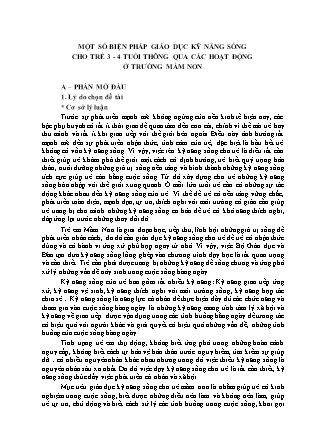 SKKN Một số biện pháp giáo dục kỹ năng sống cho trẻ 3-4 tuổi thông qua các hoạt động ở trường mầm non NH 2022-2023 (Phạm Thùy Dương)