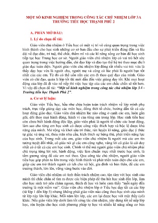 SKKN Một số kinh nghiệm trong công tác chủ nhiệm lớp 3A trường TH Thạnh Phú 2 NH 2022-2023 (Đào Bích Phương)