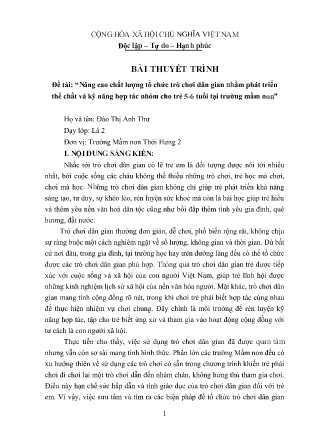 SKKN Nâng cao chất lượng tổ chức trò chơi dân gian nhằm phát triển thể chất và kỹ năng hợp tác nhóm cho trẻ 5-6 tuổi tại trường mầm non NH 2020-2021 (Đào Thị Anh Thư)