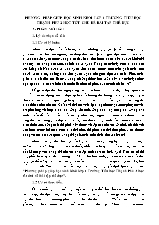 SKKN Phương pháp giúp học sinh khối lớp 1 trường TH Thạnh Phú 2 học tốt chủ đề bài tập thể dục (Ngô Tấn Phúc)
