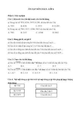 Tài liệu Ôn tập môn Toán và Tiếng Việt - Lớp 4
