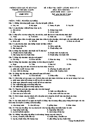 2 Đề kiểm tra chất lượng học kì II môn Sinh Học lớp 7 năm học 2020-2021 (Phòng GD&ĐT Bắc Giang)