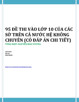 95 Đề thi vào lớp 10 môn Toán của các sở trên cả nước hệ không chuyên (Có đáp án chi tiết)