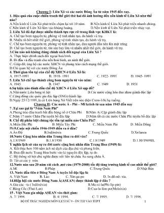 Bộ đề Trắc nghiệm Ôn thi vào lớp 10 môn Lịch Sử 9
