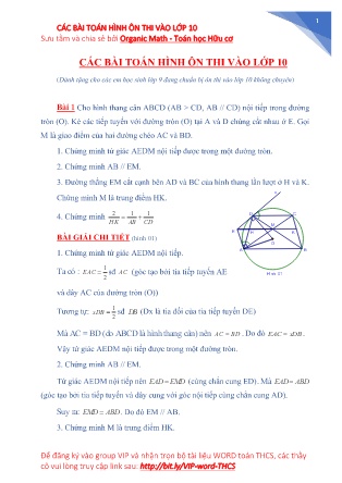 Các bài toán hình ôn thi vào lớp 10 (Có đáp án chi tiết)