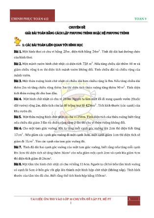 Chuyên đề môn Toán 9 - Chuyên đề: Giải bài toán bằng cách lập phương trình hoặc hệ phương trình
