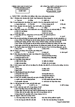 Đề kiểm tra chất lượng học kì II môn Địa Lí lớp 6 năm học 2020-2021 (Phòng GD&ĐT Bắc Giang)