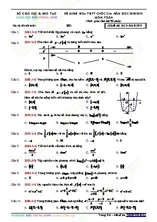 Đề minh họa Đề thi THPT Quốc gia môn Toán năm học 2018-2019 (Có đáp án)
