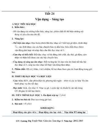 Kế hoạch bài dạy môn Âm Nhạc 6 - Tuần 31, Chủ đề 6: Mẹ trong trái tim em - Tiết 24: Vận dụng - Sáng tạo (GV: Lương Thị Tuyết Mai)
