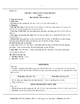 Kế hoạch bài dạy môn Âm Nhạc 7 - Tuần 10+11+12+13, Chủ đề 3: Thầy cô và mái trường - Tiết 9+10+11+12 (GV: Lương Thị Tuyết Mai)